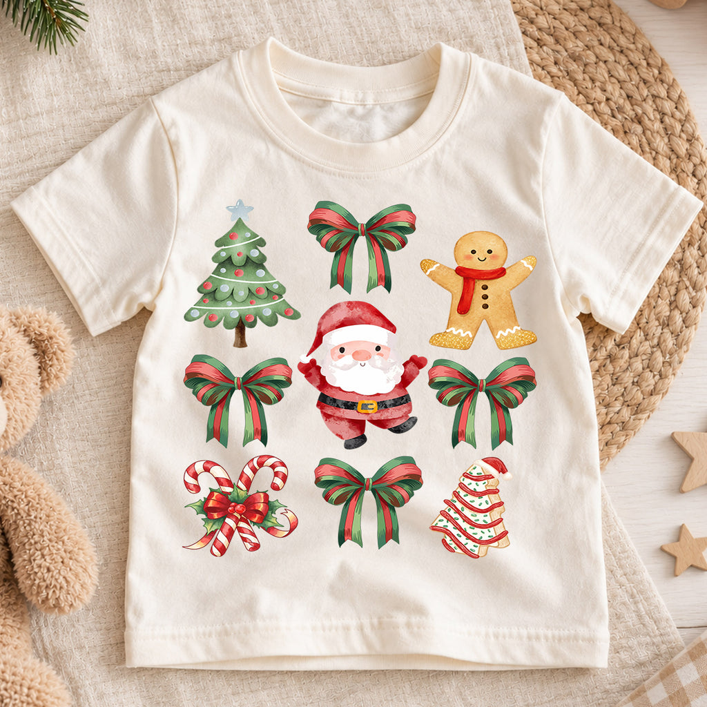 Vintage Christmas Stamp Kids Shirt, Gingerbread Ornament Holiday Tee, Retro Postage Christmas Outfit for Boys Girls, Cute Xmas Gift — product view 1