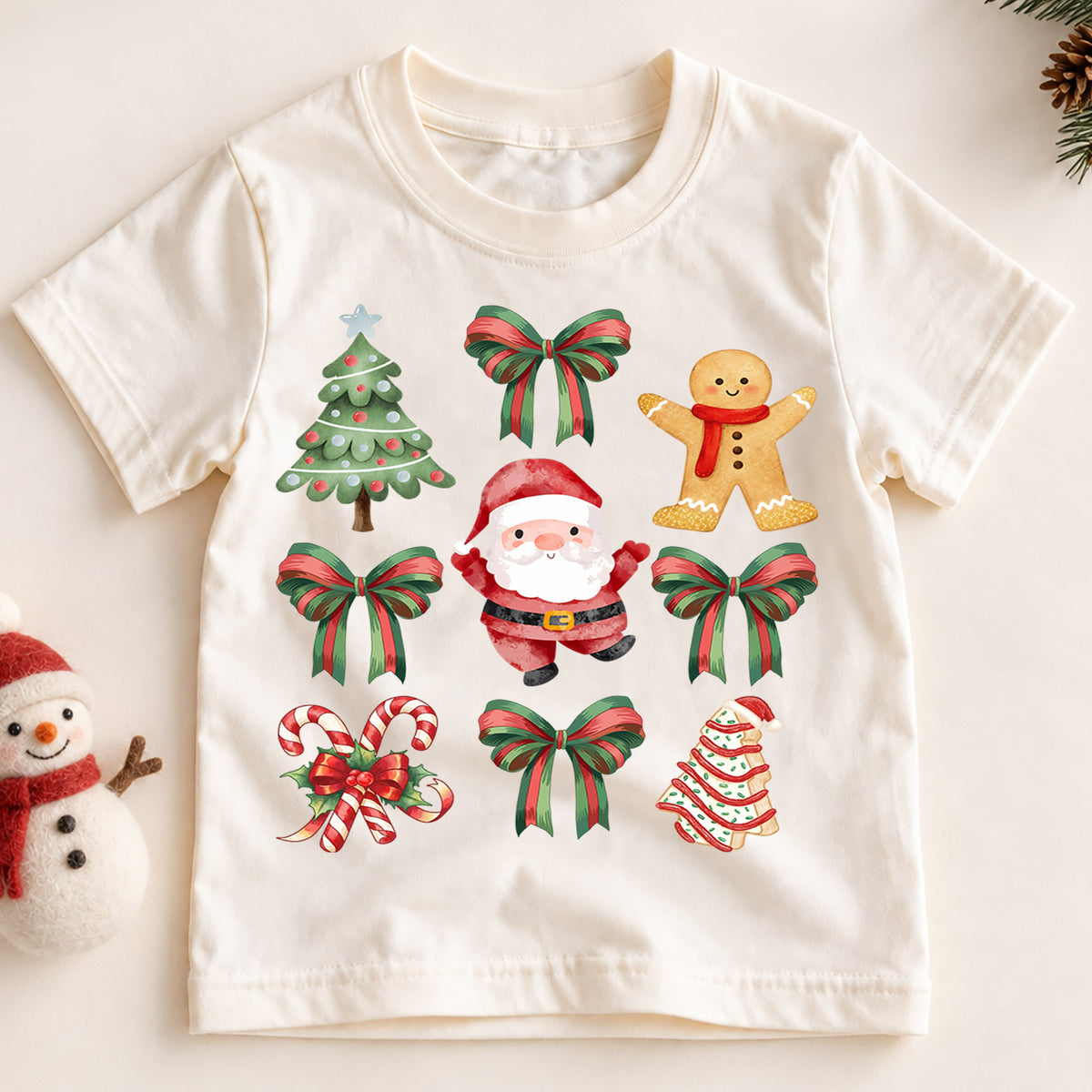 Vintage Christmas Stamp Kids Shirt, Gingerbread Ornament Holiday Tee, Retro Postage Christmas Outfit for Boys Girls, Cute Xmas Gift — product view 2