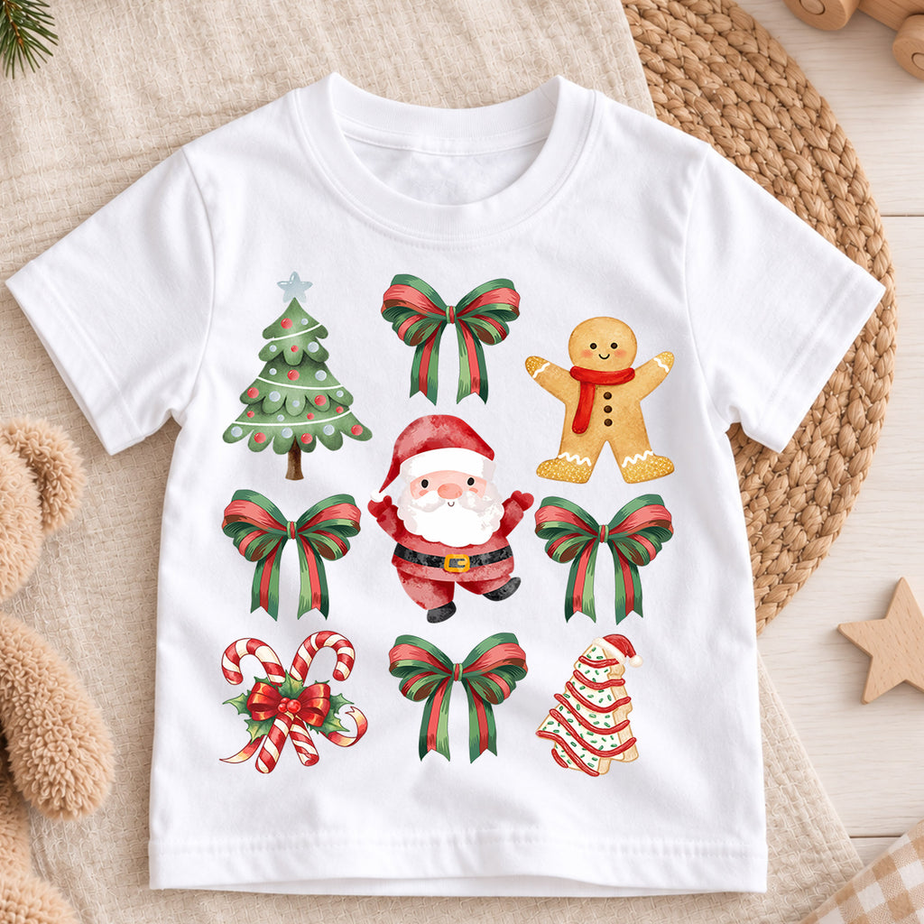 Vintage Christmas Stamp Kids Shirt, Gingerbread Ornament Holiday Tee, Retro Postage Christmas Outfit for Boys Girls, Cute Xmas Gift — product view 3