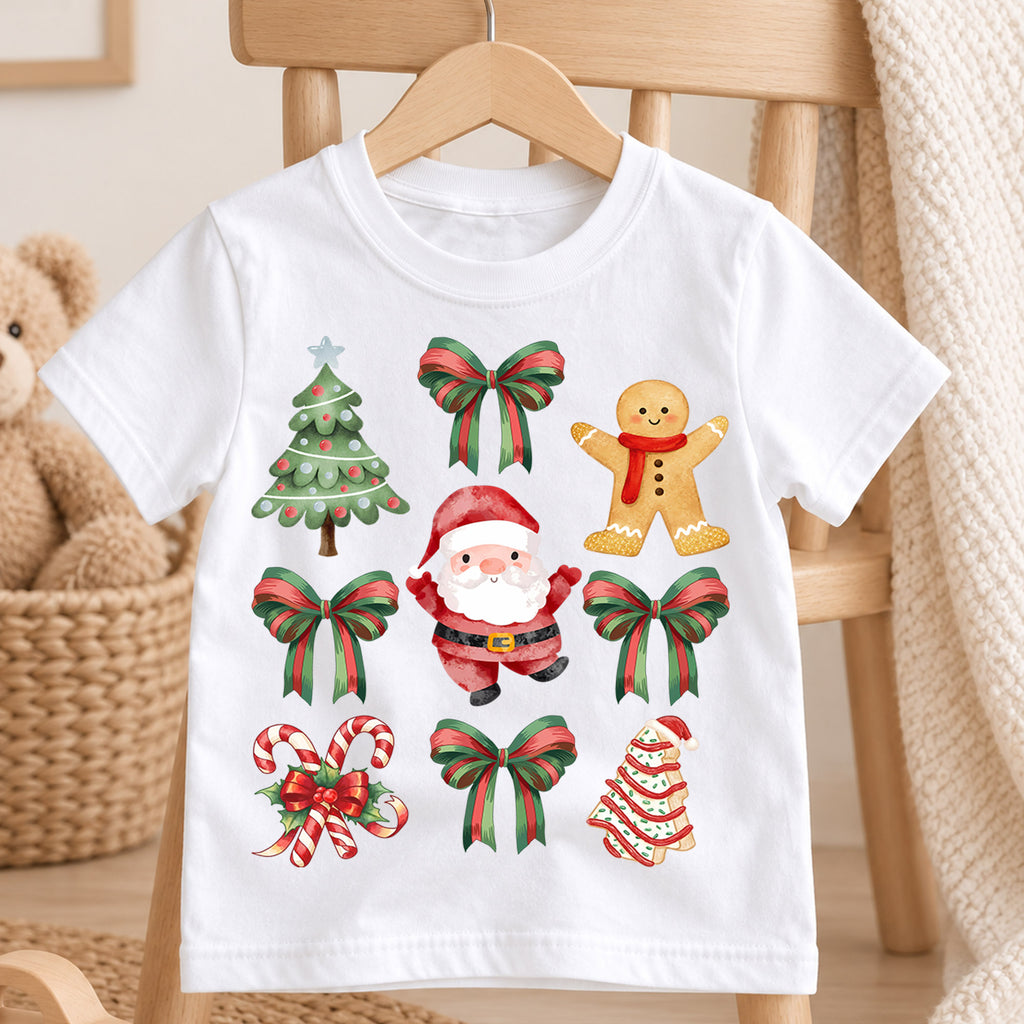 Vintage Christmas Stamp Kids Shirt, Gingerbread Ornament Holiday Tee, Retro Postage Christmas Outfit for Boys Girls, Cute Xmas Gift — product view 4