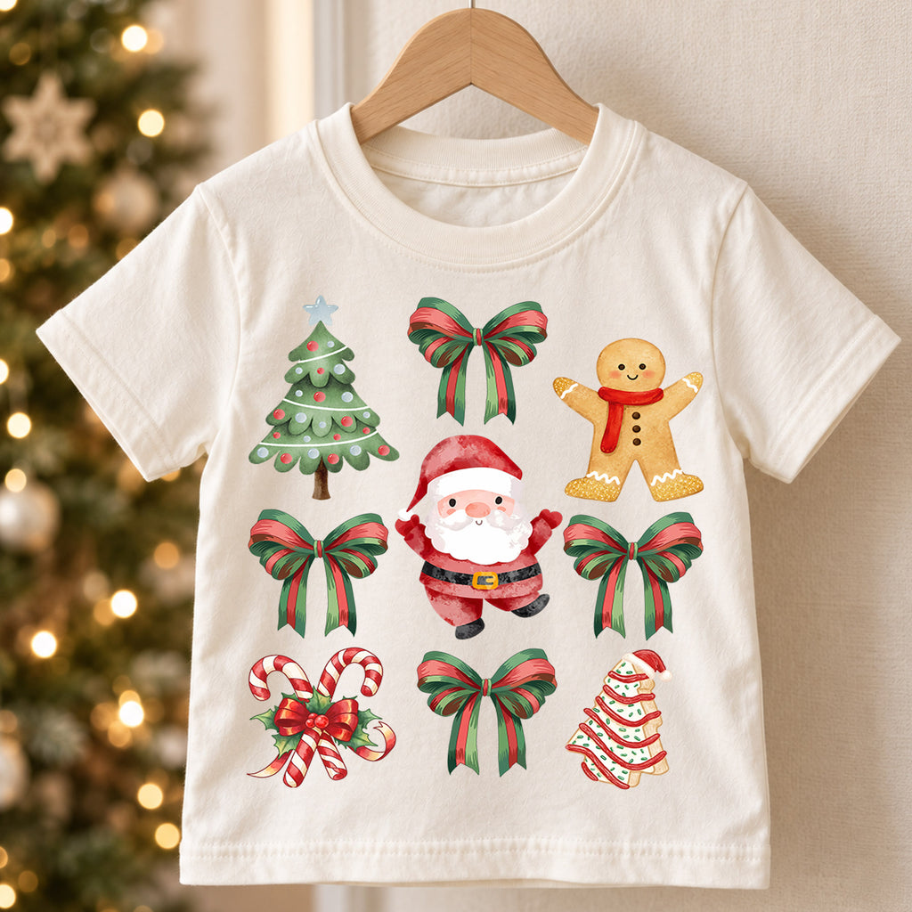Vintage Christmas Stamp Kids Shirt, Gingerbread Ornament Holiday Tee, Retro Postage Christmas Outfit for Boys Girls, Cute Xmas Gift — product view 5