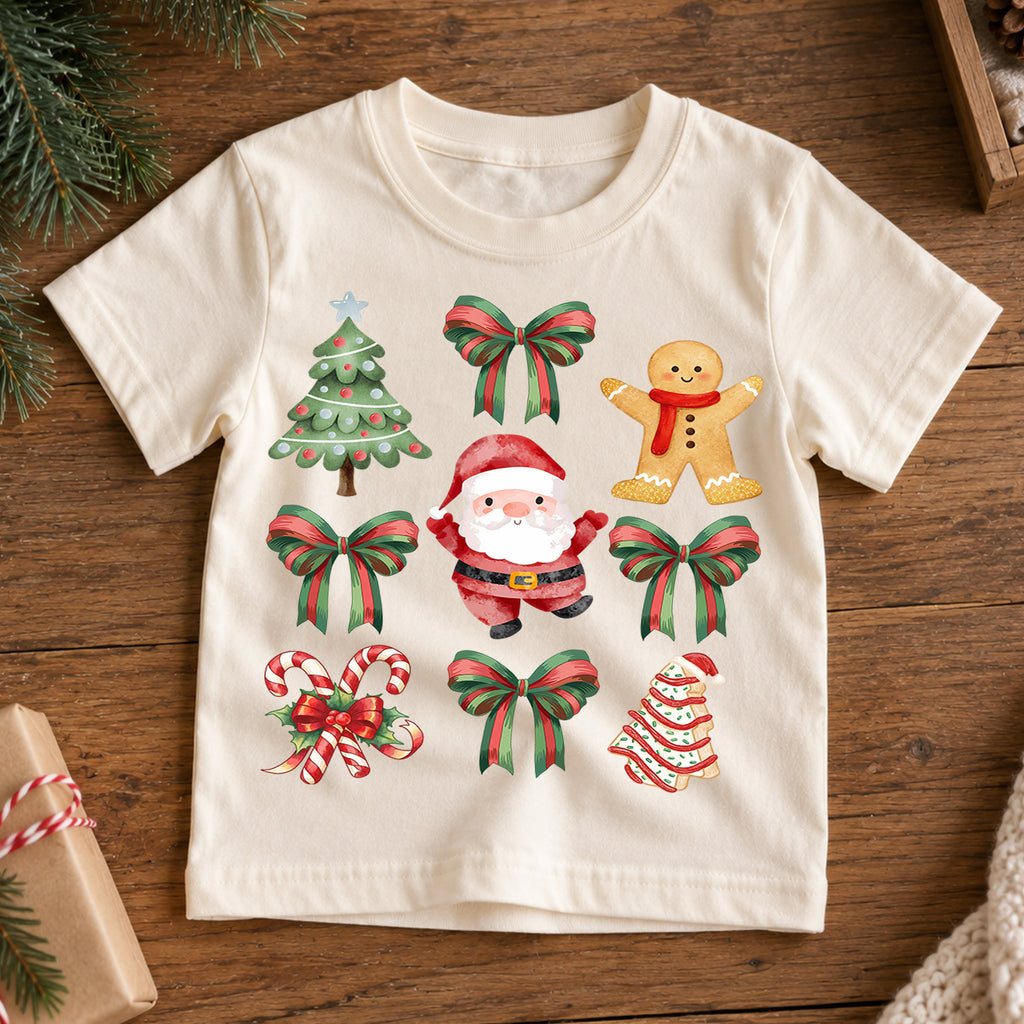 Vintage Christmas Stamp Kids Shirt, Gingerbread Ornament Holiday Tee, Retro Postage Christmas Outfit for Boys Girls, Cute Xmas Gift — product view 7