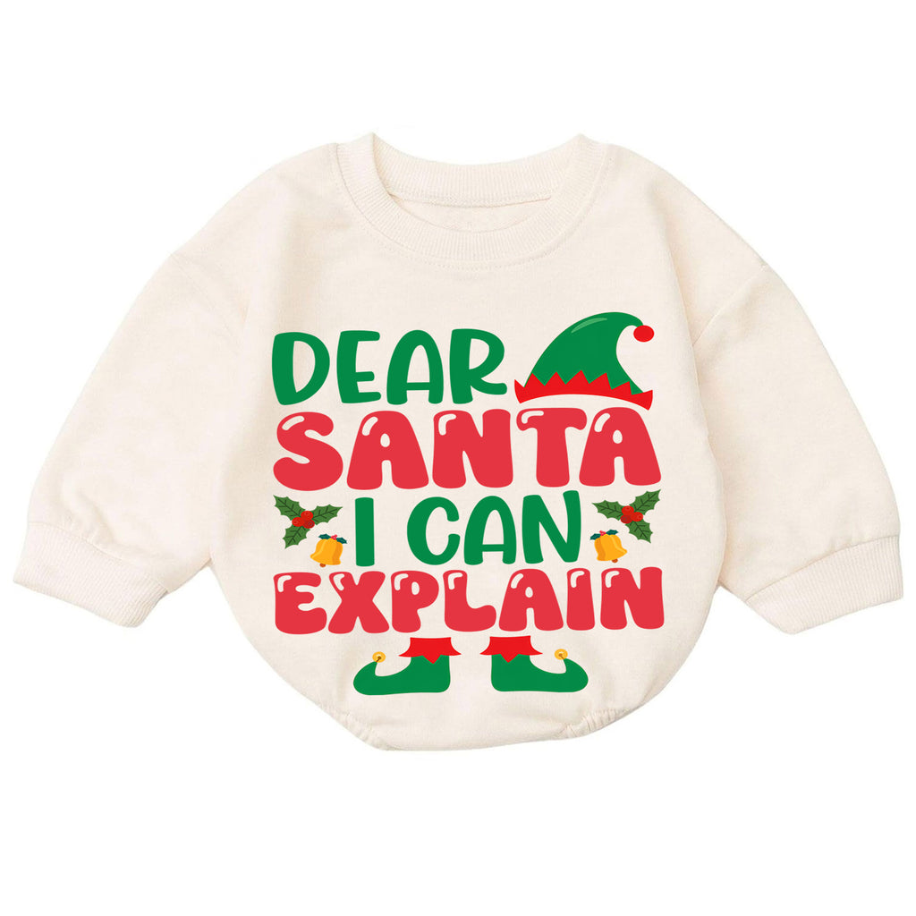 Elf Christmas Baby Romper, Dear Santa I Can Explain Holiday Outfit, Funny Toddler Romper, Cute Baby Christmas Xmas Gift — product view 7