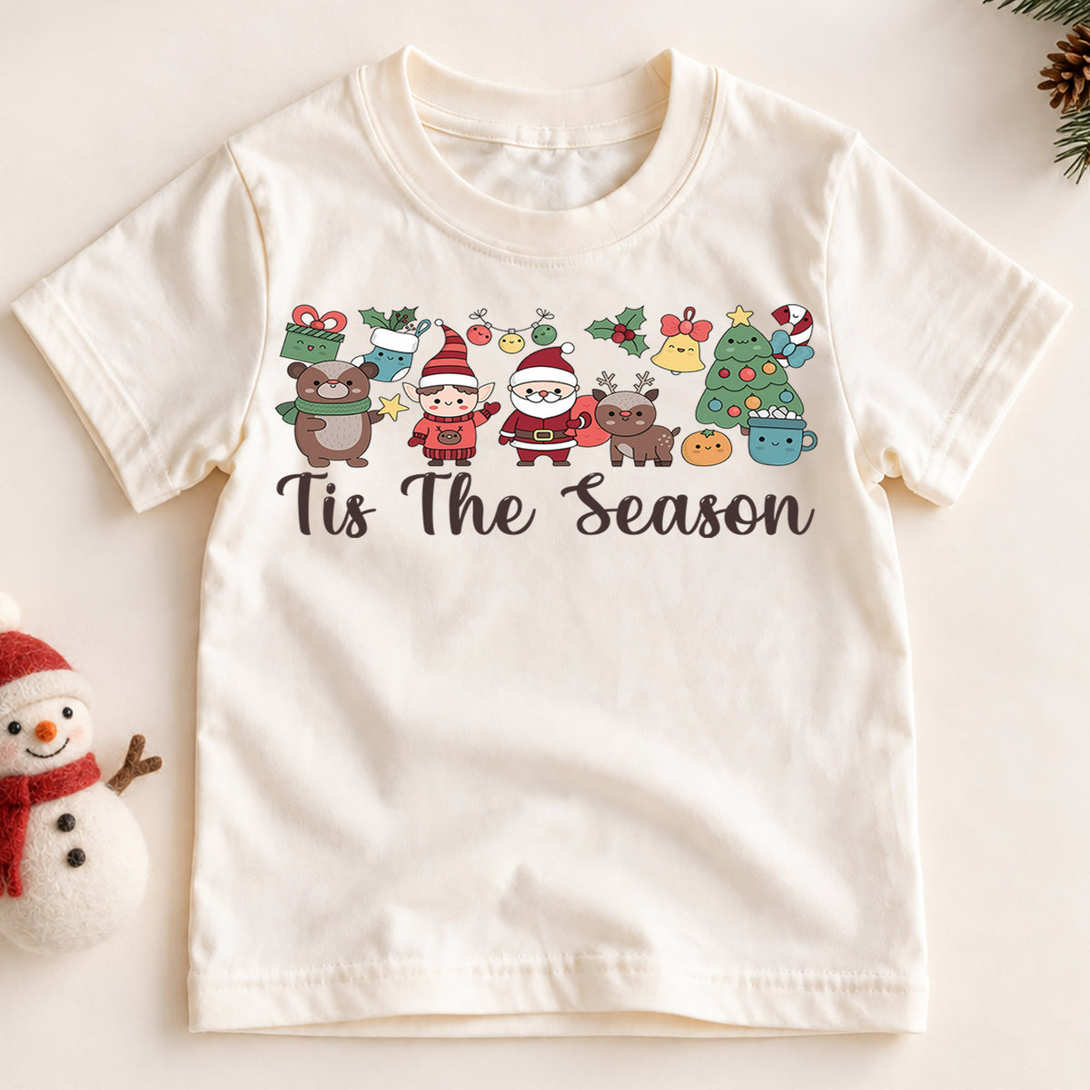 Tis The Season Christmas Shirt, Cute Holiday Characters Tee, Santa Elf Reindeer Kids Outfit, Festive Winter Top, Gift For Kids Kids Tee — product view 2