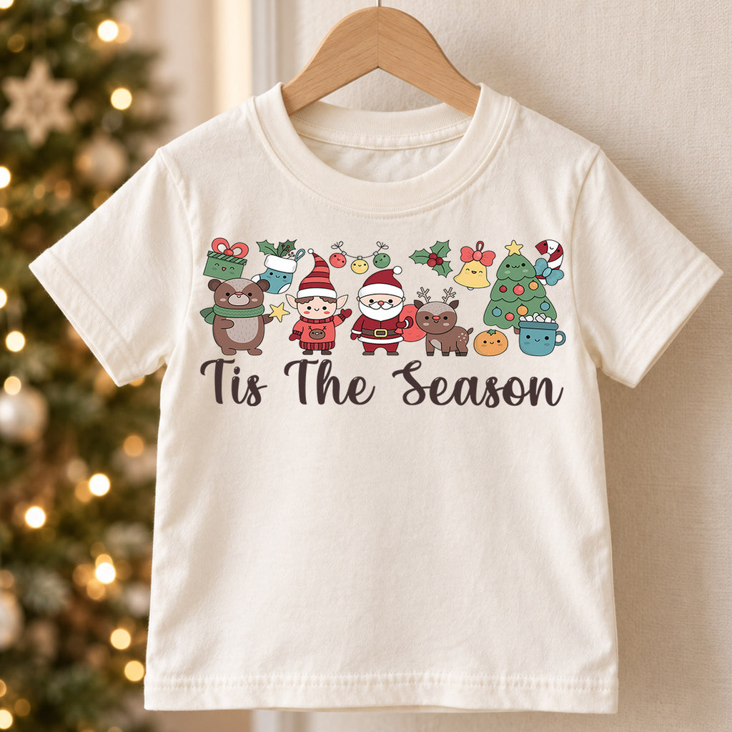 Tis The Season Christmas Shirt, Cute Holiday Characters Tee, Santa Elf Reindeer Kids Outfit, Festive Winter Top, Gift For Kids Kids Tee — product view 5