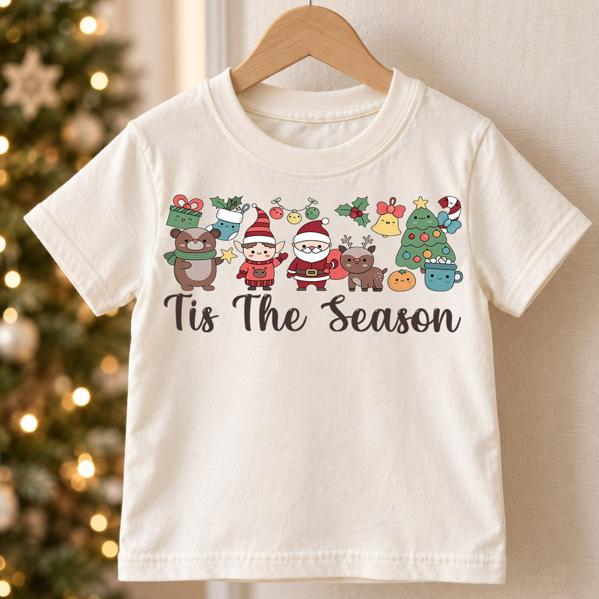 Tis The Season Christmas Shirt, Cute Holiday Characters Tee, Santa Elf Reindeer Kids Outfit, Festive Winter Top, Gift For Kids Kids Tee — product view 5