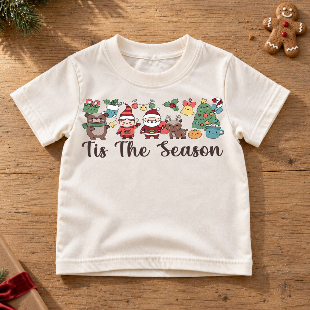 Tis The Season Christmas Shirt, Cute Holiday Characters Tee, Santa Elf Reindeer Kids Outfit, Festive Winter Top, Gift For Kids Kids Tee — product view 6