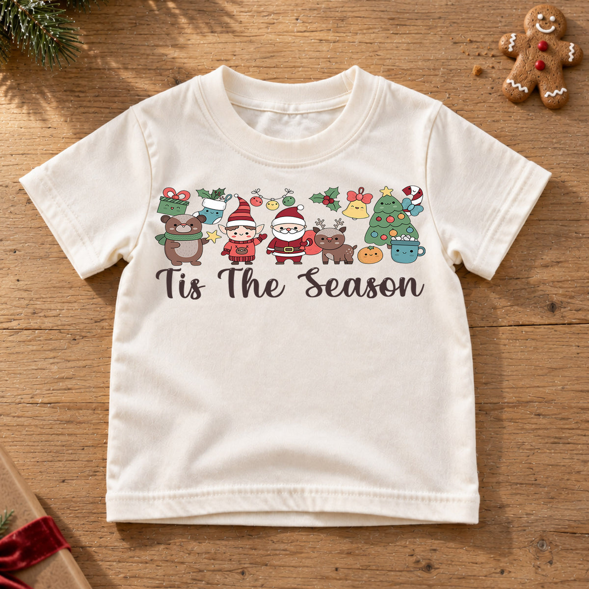 Tis The Season Christmas Shirt, Cute Holiday Characters Tee, Santa Elf Reindeer Kids Outfit, Festive Winter Top, Gift For Kids Kids Tee — product view 6