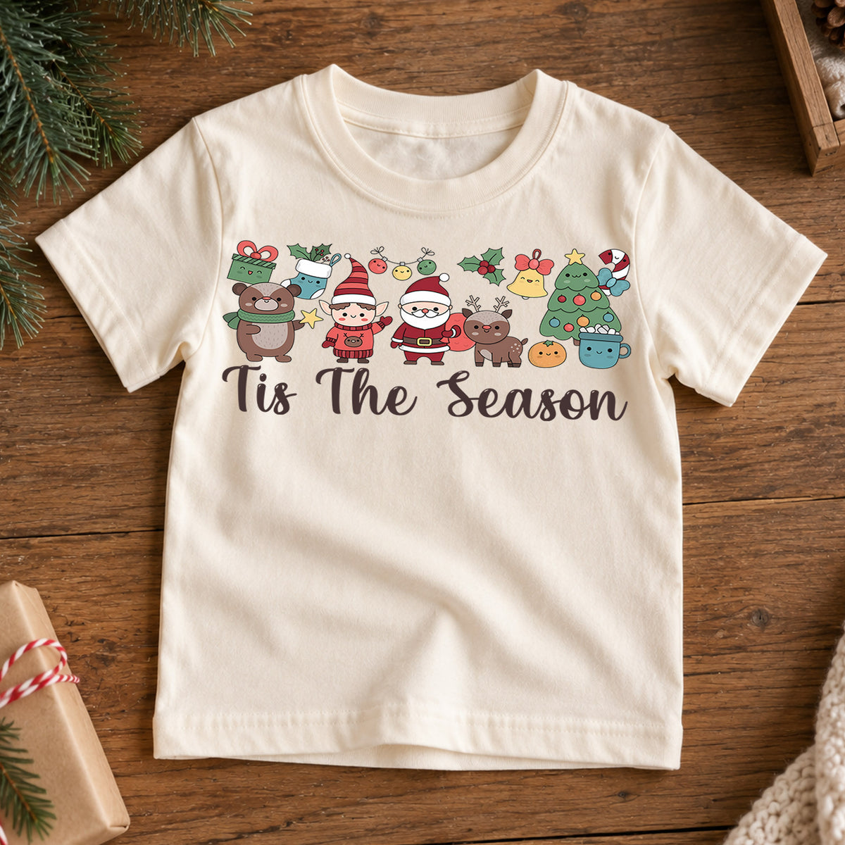 Tis The Season Christmas Shirt, Cute Holiday Characters Tee, Santa Elf Reindeer Kids Outfit, Festive Winter Top, Gift For Kids Kids Tee — product view 7