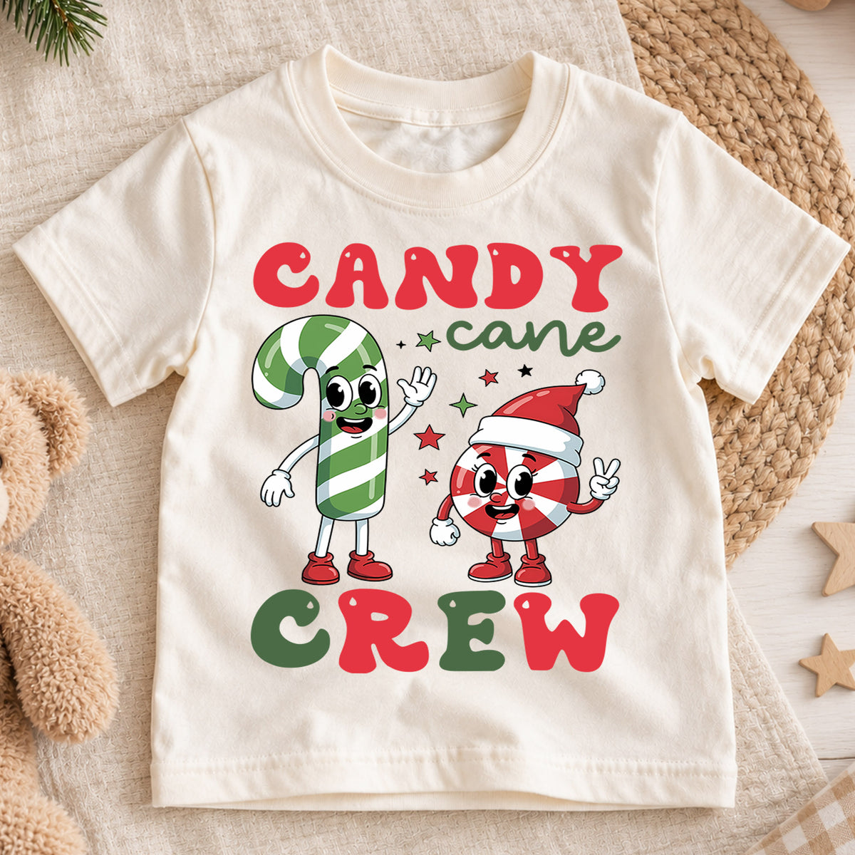 Candy Cane Crew Christmas Shirt, Groovy Holiday Kids Tee, Retro Xmas Party Outfit, Cute Winter Candy Top, Gift For Children Kids Tee — product view 1