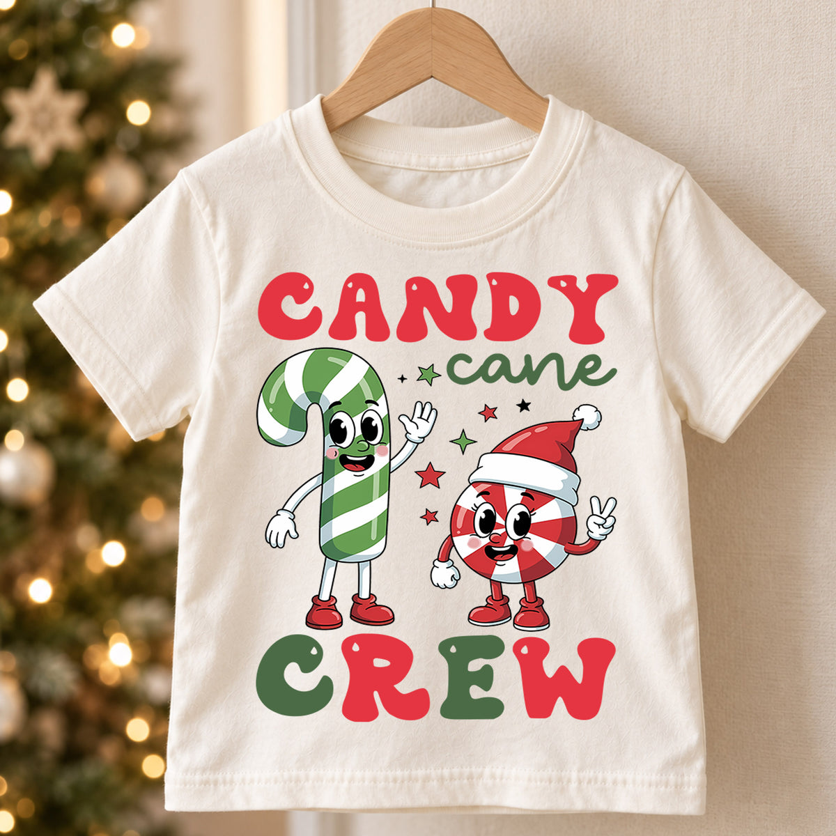 Candy Cane Crew Christmas Shirt, Groovy Holiday Kids Tee, Retro Xmas Party Outfit, Cute Winter Candy Top, Gift For Children Kids Tee — product view 5