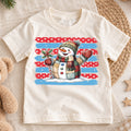Vintage Snowman Christmas Shirt, Patriotic Brush Stroke Toddler Tee, Cute Winter Holiday Outfit, Xmas Kids Top, Gift Christmas Tee — product view 1