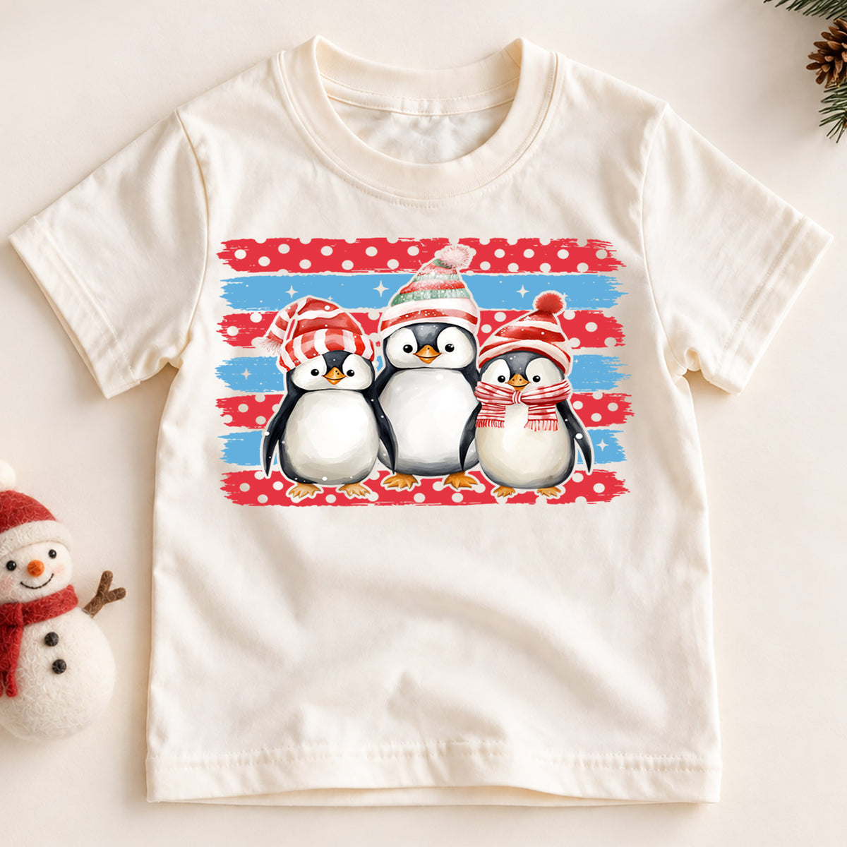 Cute Penguins Christmas Shirt, Toddler Winter Brush Tee, Festive Holiday Animals Outfit, Xmas Kids Top, Gift For Kids Christmas Tee — product view 2