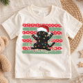 Playful Black Cat Christmas Shirt, Santa Hat Kitten Holiday Tee, Festive Lights Xmas Outfit, Cat Lover Kids Gift Holiday Gift for Boys Girls — product view 1