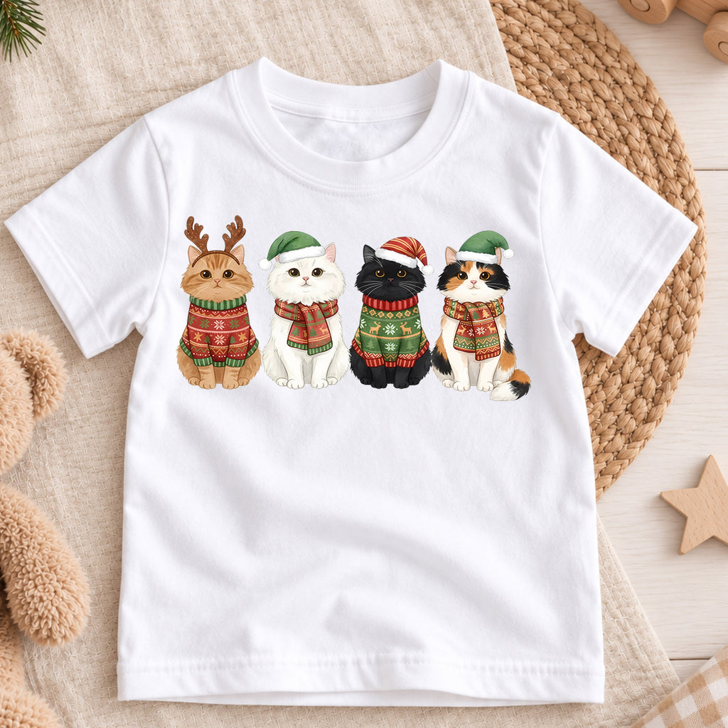 Cute Cats Christmas Sweaters Shirt, Holiday Kitties Toddler Tee, Festive Animals Winter Top, Kids Xmas Gift Idea Holiday Gift for Boys Girls — product view 3