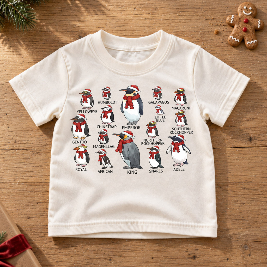 Cute Penguin Species Christmas Shirt, Educational Holiday Guide Tee, Festive Winter Animals Kids Top, Gift Holiday Outfit for Boys Girls — product view 6