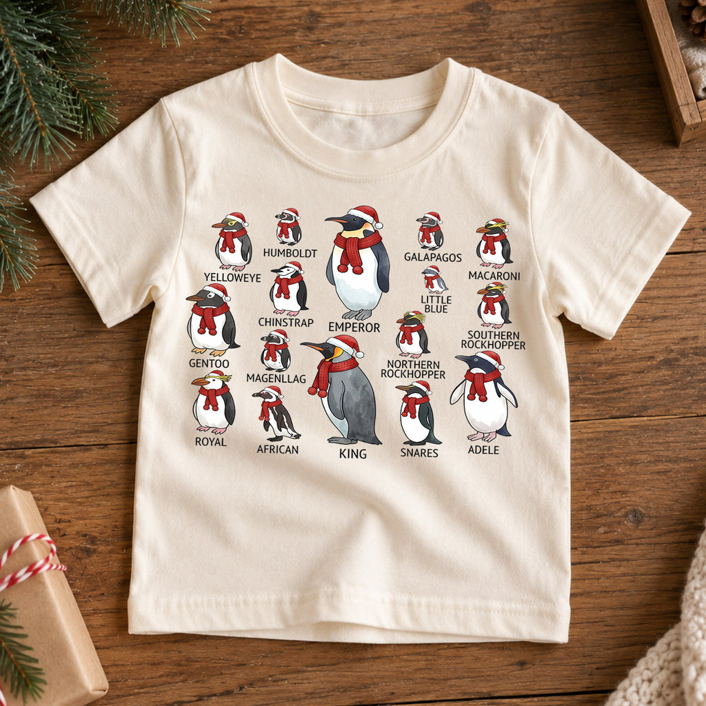 Cute Penguin Species Christmas Shirt, Educational Holiday Guide Tee, Festive Winter Animals Kids Top, Gift Holiday Outfit for Boys Girls — product view 7