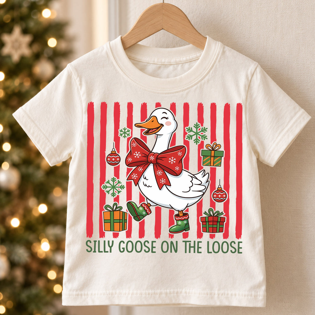Silly Goose On The Loose Christmas Shirt, Funny Holiday Duck Tee, Festive Winter Animal Kids Outfit, Gift Holiday Outfit for Boys Girls — product view 5