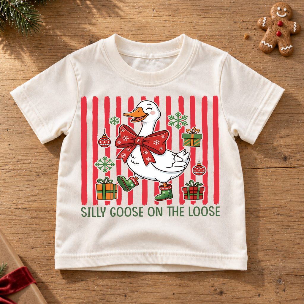 Silly Goose On The Loose Christmas Shirt, Funny Holiday Duck Tee, Festive Winter Animal Kids Outfit, Gift Holiday Outfit for Boys Girls — product view 6