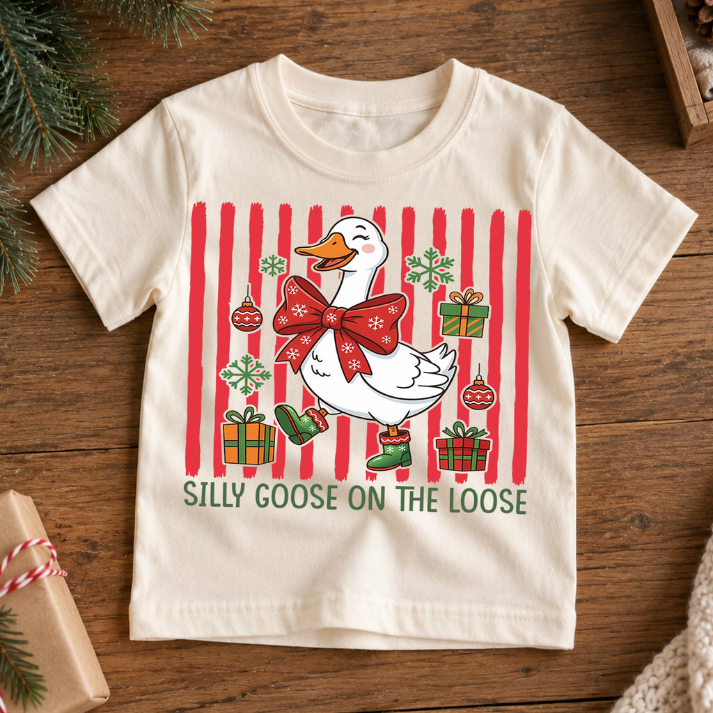 Silly Goose On The Loose Christmas Shirt, Funny Holiday Duck Tee, Festive Winter Animal Kids Outfit, Gift Holiday Outfit for Boys Girls — product view 7