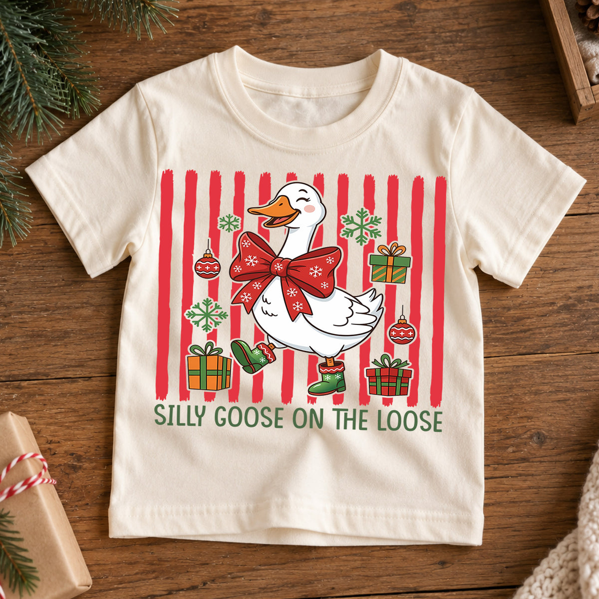 Silly Goose On The Loose Christmas Shirt, Funny Holiday Duck Tee, Festive Winter Animal Kids Outfit, Gift Holiday Outfit for Boys Girls — product view 7