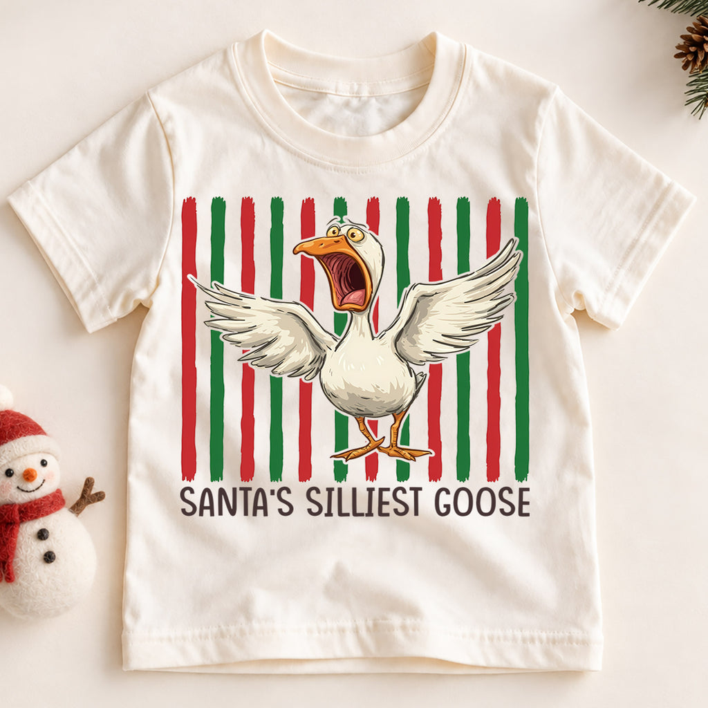 Santas Silliest Goose Christmas Shirt, Funny Screaming Duck Holiday Tee, Retro Xmas Kids Top, Gift Festive Winter Outfit for Boys Girls — product view 2