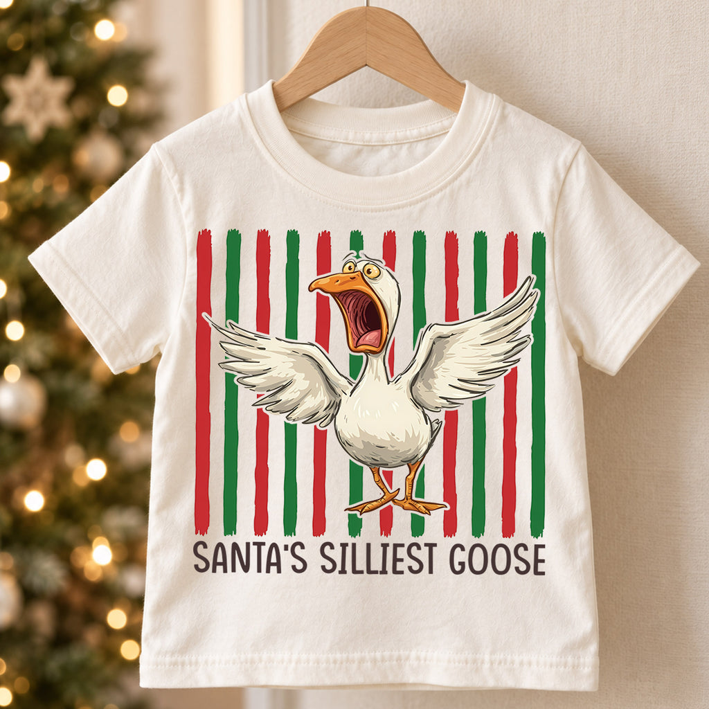 Santas Silliest Goose Christmas Shirt, Funny Screaming Duck Holiday Tee, Retro Xmas Kids Top, Gift Festive Winter Outfit for Boys Girls — product view 5