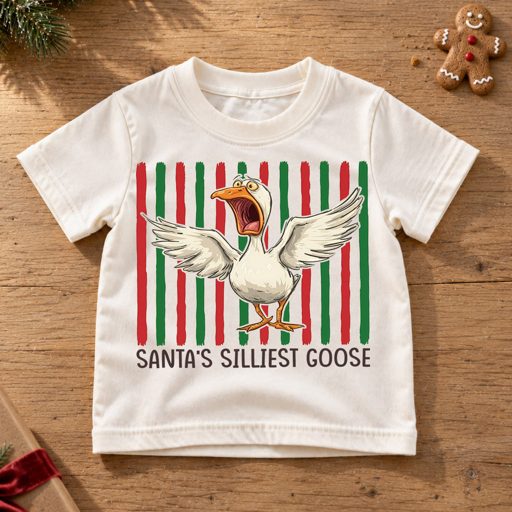 Santas Silliest Goose Christmas Shirt, Funny Screaming Duck Holiday Tee, Retro Xmas Kids Top, Gift Festive Winter Outfit for Boys Girls — product view 6
