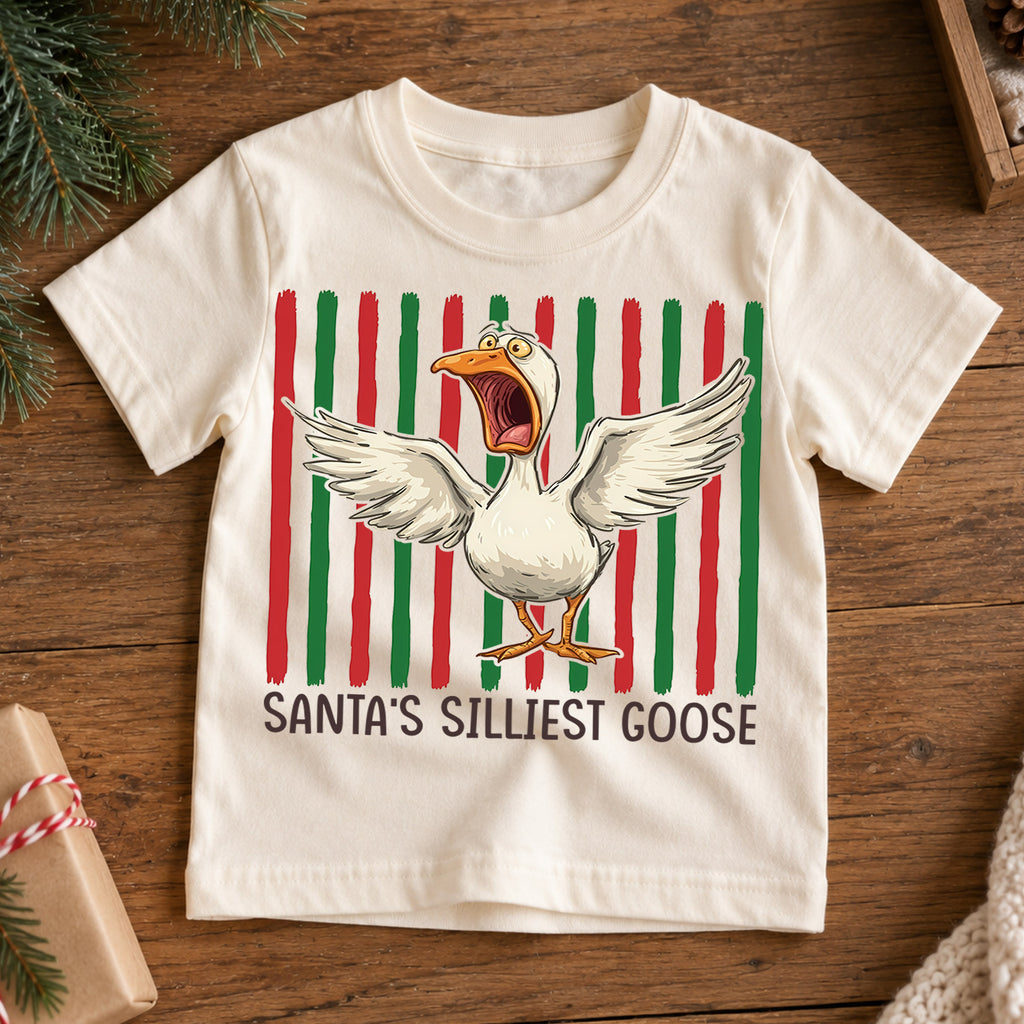 Santas Silliest Goose Christmas Shirt, Funny Screaming Duck Holiday Tee, Retro Xmas Kids Top, Gift Festive Winter Outfit for Boys Girls — product view 7