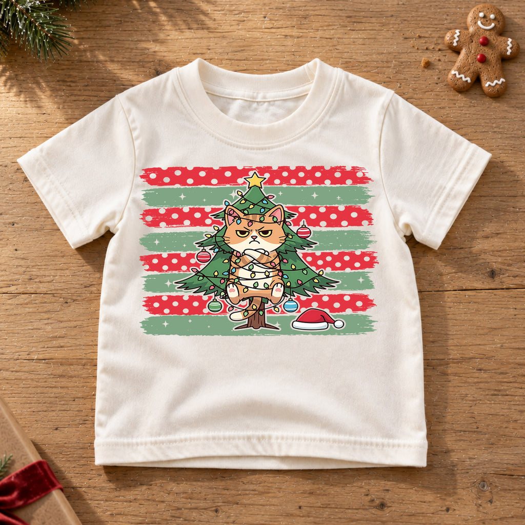 Funny Grumpy Orange Cat Christmas Shirt, Tangled Lights Tree Tee, Retro Holiday Kids Top, Gift For Kids Holiday Outfit for Boys Girls — product view 6