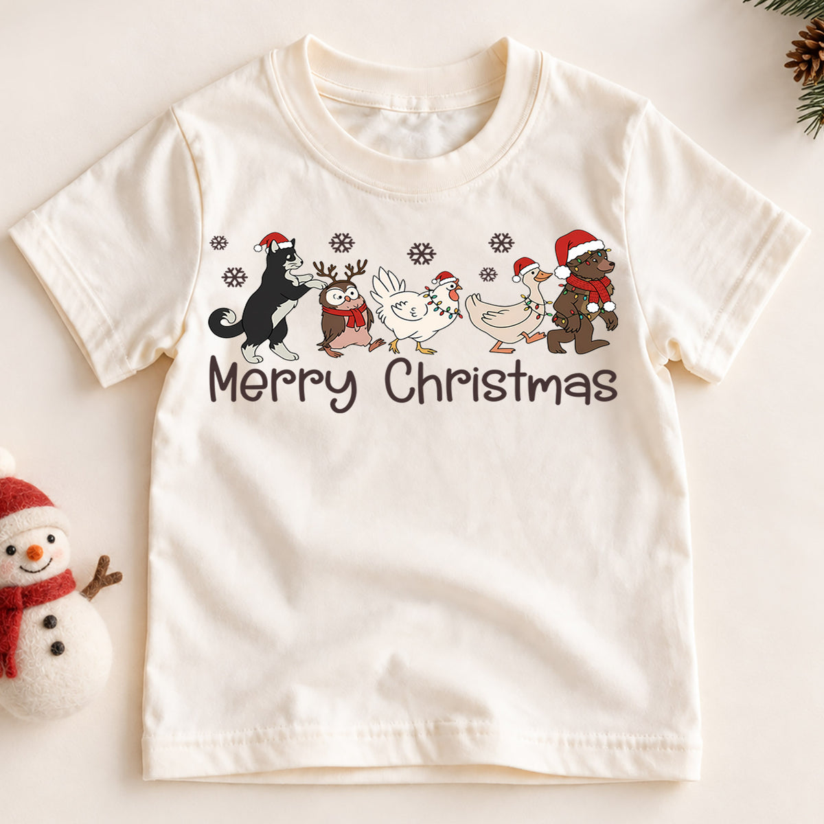 Merry Christmas Cute Animals Shirt, Santa Hat Farm Friends Tee, Festive Holiday Kids Outfit, Winter Gift Holiday Outfit for Boys Girls — product view 2