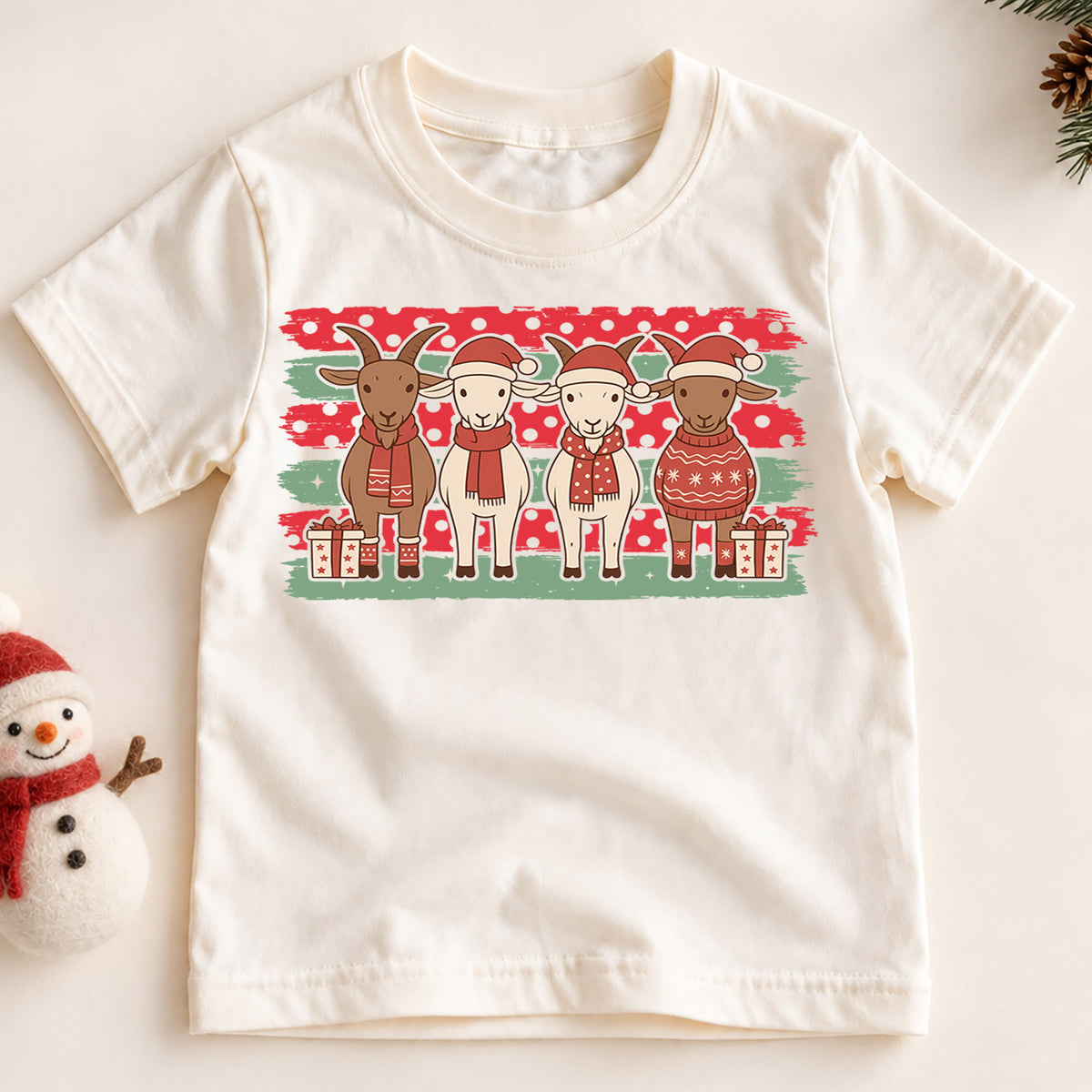 Cute Christmas Goats Shirt, Holiday Farm Animals Toddler Tee, Festive Winter Sweaters Top, Gift For Kids Holiday Outfit for Boys Girls — product view 2