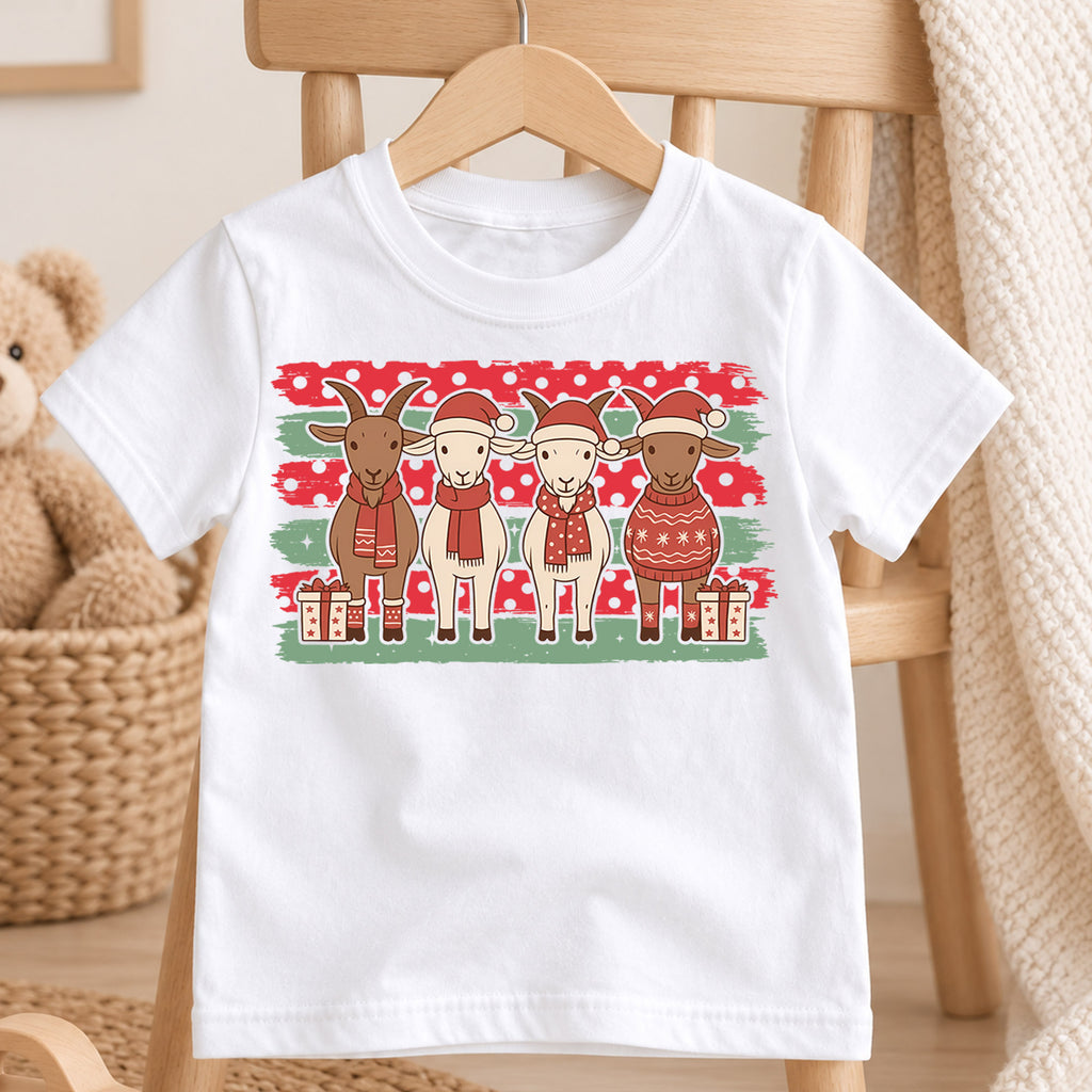 Cute Christmas Goats Shirt, Holiday Farm Animals Toddler Tee, Festive Winter Sweaters Top, Gift For Kids Holiday Outfit for Boys Girls — product view 4