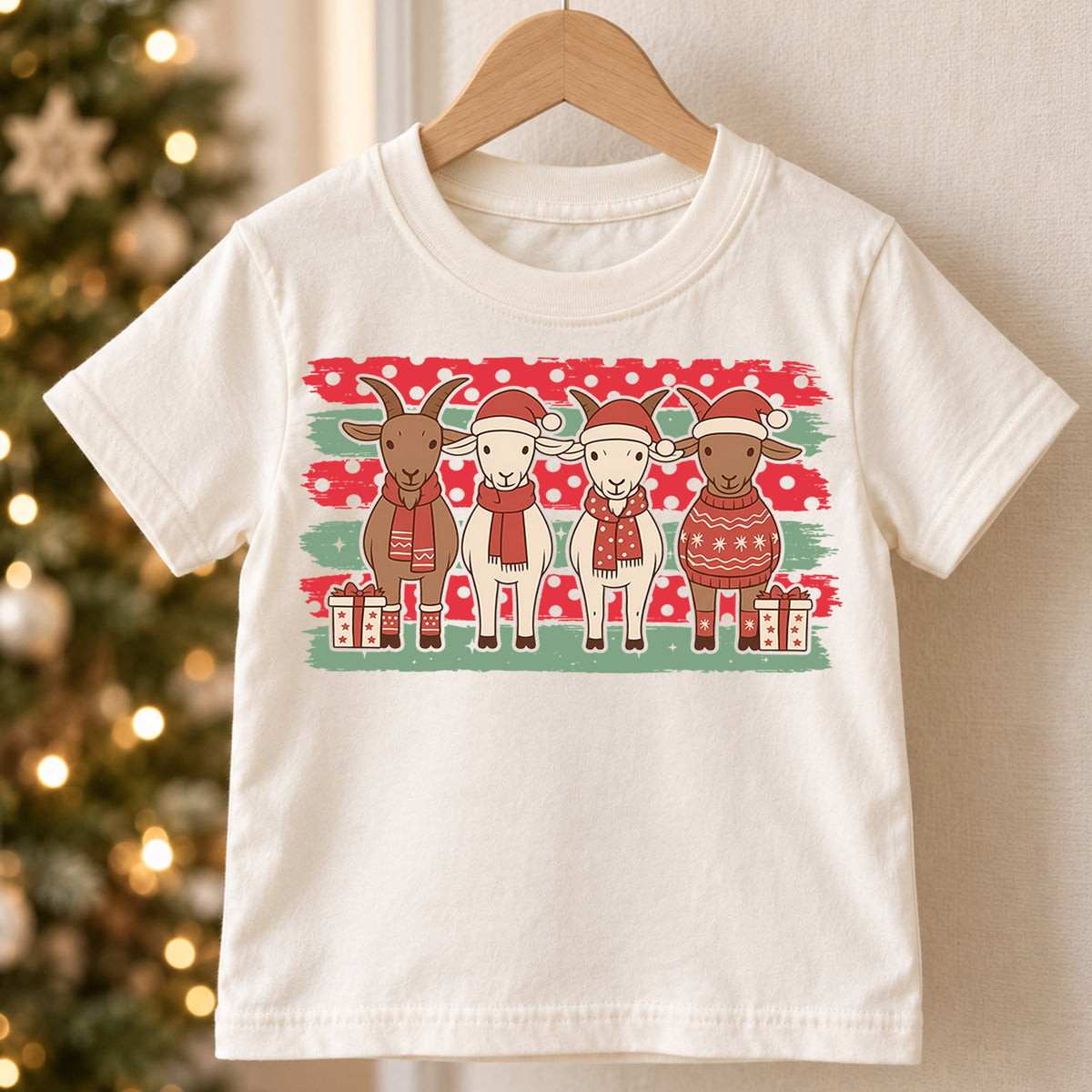 Cute Christmas Goats Shirt, Holiday Farm Animals Toddler Tee, Festive Winter Sweaters Top, Gift For Kids Holiday Outfit for Boys Girls — product view 5