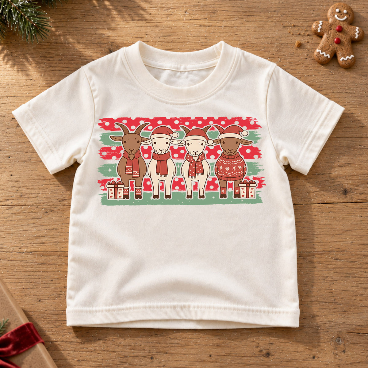 Cute Christmas Goats Shirt, Holiday Farm Animals Toddler Tee, Festive Winter Sweaters Top, Gift For Kids Holiday Outfit for Boys Girls — product view 6