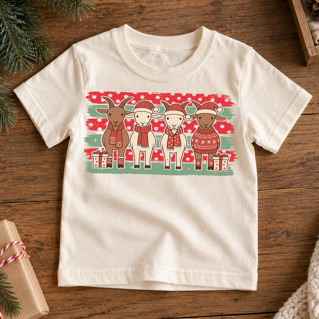 Cute Christmas Goats Shirt, Holiday Farm Animals Toddler Tee, Festive Winter Sweaters Top, Gift For Kids Holiday Outfit for Boys Girls — product view 7