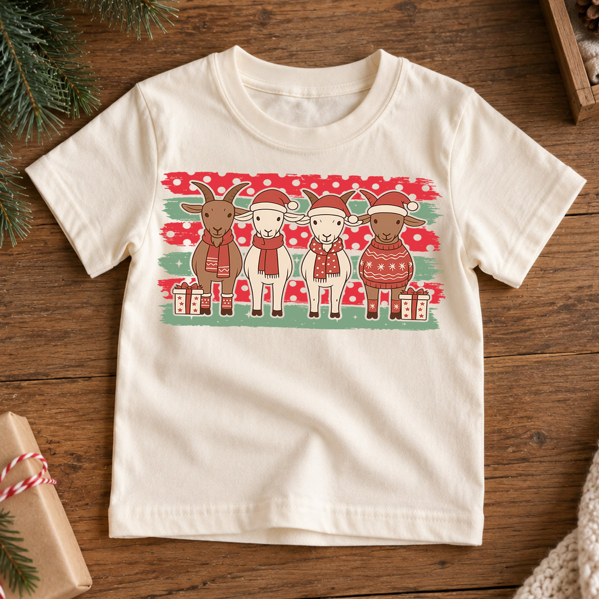Cute Christmas Goats Shirt, Holiday Farm Animals Toddler Tee, Festive Winter Sweaters Top, Gift For Kids Holiday Outfit for Boys Girls — product view 7