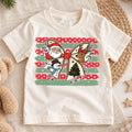 Retro Christmas Bow Grid Shirt, Festive Holiday Characters Tee, Cute Santa Reindeer Kids Outfit, Gift Holiday Outfit for Boys Girls — product view 1