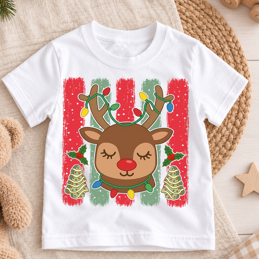 Cute Christmas Reindeer Shirt, Holiday Lights Antlers Tee, Festive Winter Kids Top, Gift For Children Holiday Outfit for Boys Girls — product view 3