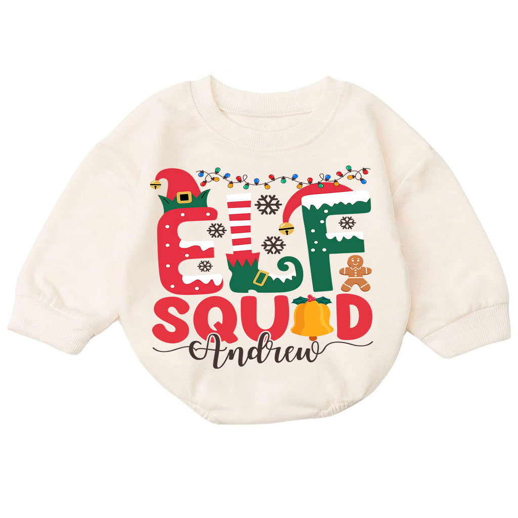 Custom Elf Squad Christmas Romper, Personalized Name Holiday Outfit, 1st Christmas Baby Gift, My First Birthday Keepsake for Baby — product view 7