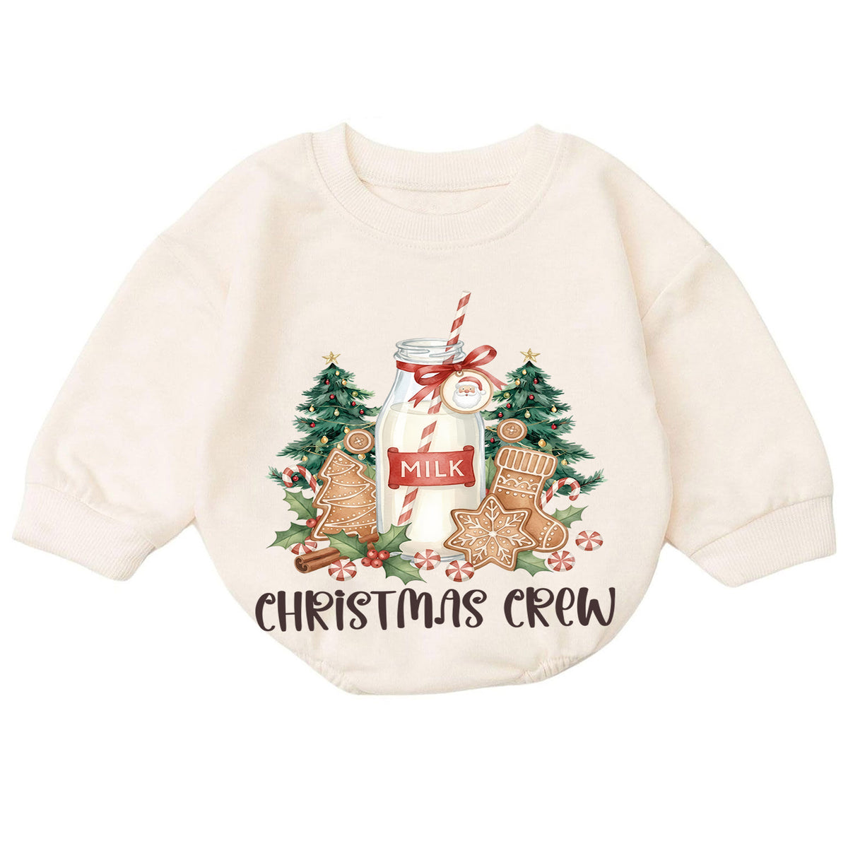 Christmas Crew Baby Romper, Milk Cookies Gingerbread Holiday Outfit, Toddler Xmas Romper, Cute 1st Christmas Gift for Baby — product view 7