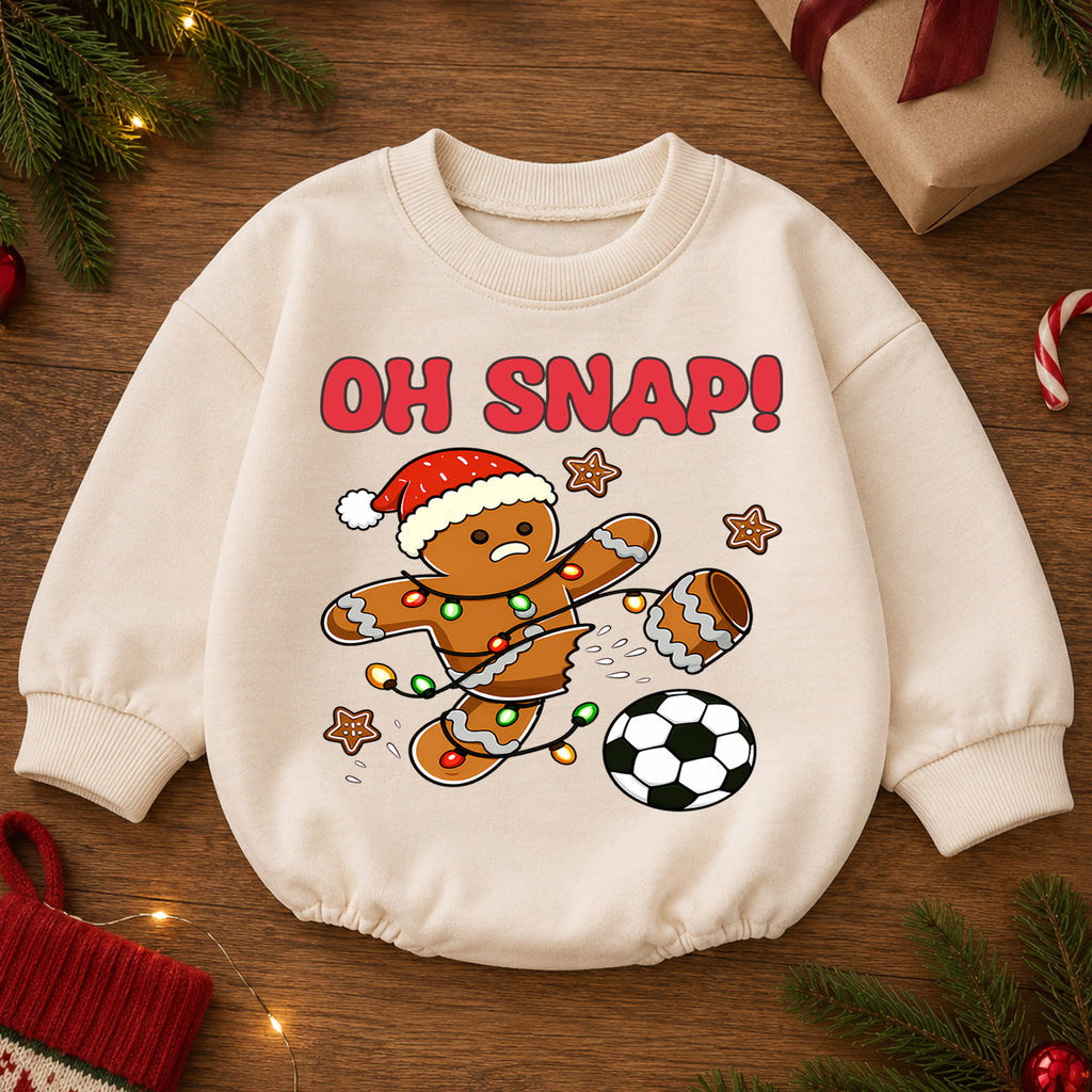 Soccer Christmas Baby Romper, Oh Snap Gingerbread Holiday Outfit, Funny Toddler Romper, Cute Baby Christmas Xmas Gift — product view 2