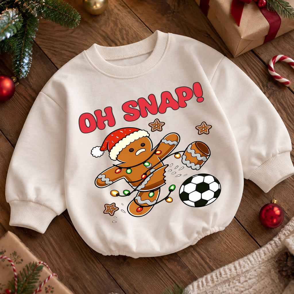 Soccer Christmas Baby Romper, Oh Snap Gingerbread Holiday Outfit, Funny Toddler Romper, Cute Baby Christmas Xmas Gift — product view 5
