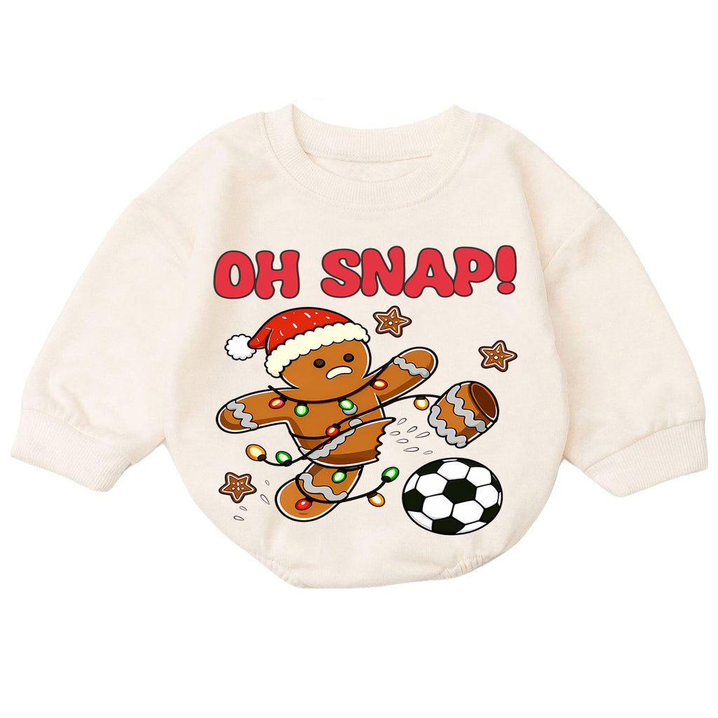 Soccer Christmas Baby Romper, Oh Snap Gingerbread Holiday Outfit, Funny Toddler Romper, Cute Baby Christmas Xmas Gift — product view 7