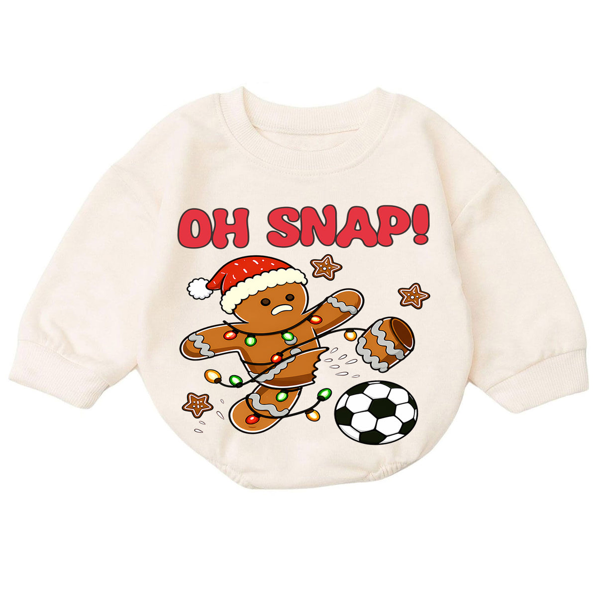 Soccer Christmas Baby Romper, Oh Snap Gingerbread Holiday Outfit, Funny Toddler Romper, Cute Baby Christmas Xmas Gift — product view 7