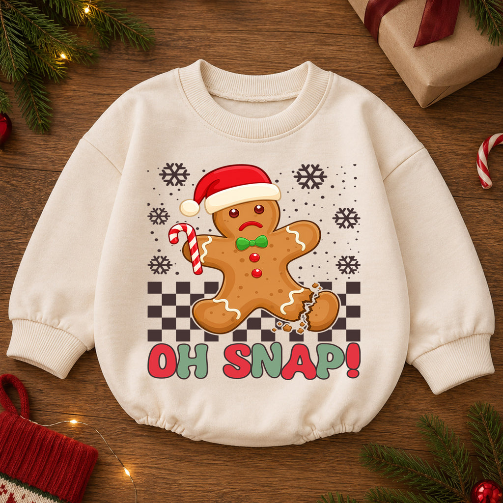 Gingerbread Christmas Baby Romper, Oh Snap Holiday Cookie Outfit, Funny Toddler Romper, Cute Baby Christmas Xmas Gift — product view 2