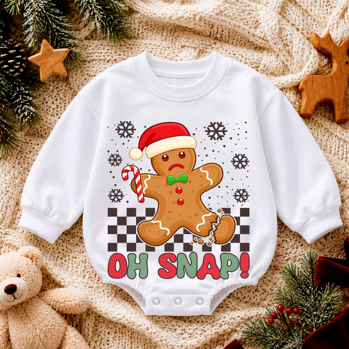 Gingerbread Christmas Baby Romper, Oh Snap Holiday Cookie Outfit, Funny Toddler Romper, Cute Baby Christmas Xmas Gift — product view 4