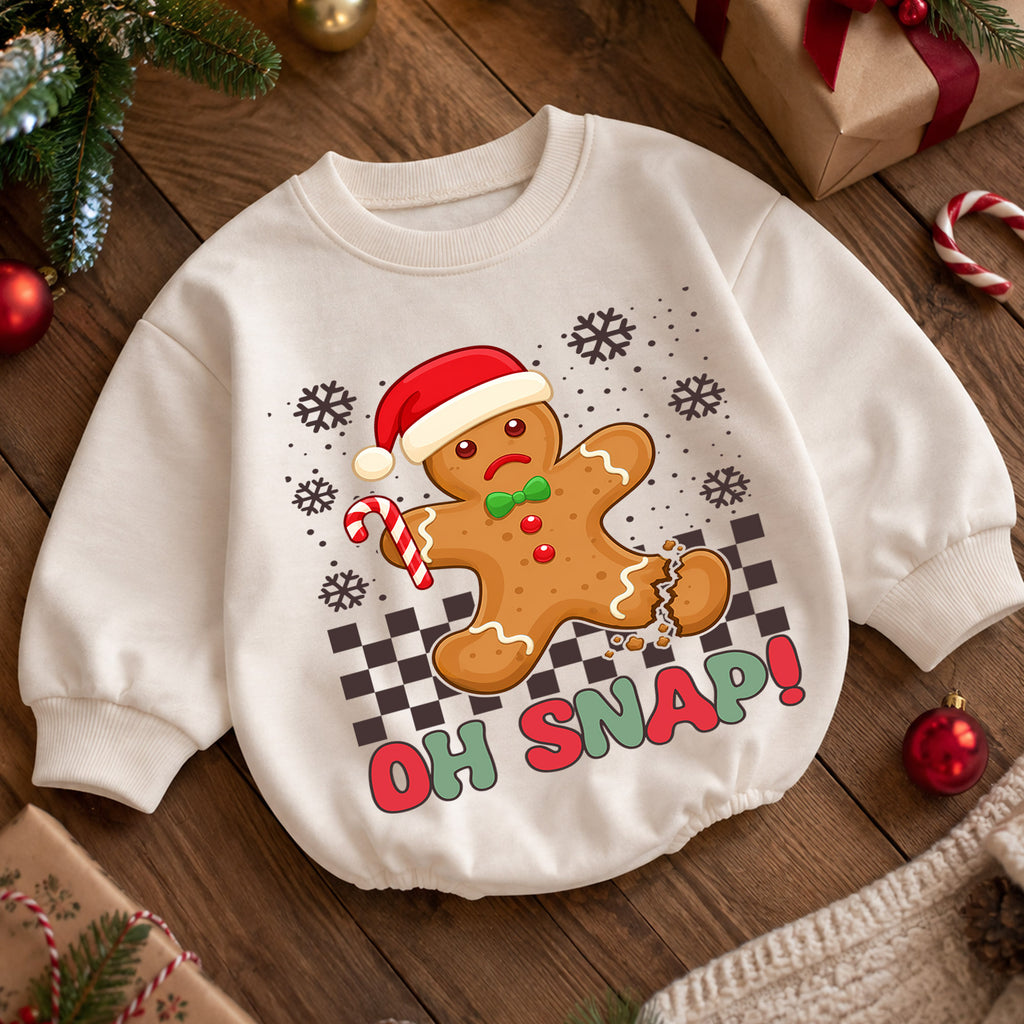 Gingerbread Christmas Baby Romper, Oh Snap Holiday Cookie Outfit, Funny Toddler Romper, Cute Baby Christmas Xmas Gift — product view 5