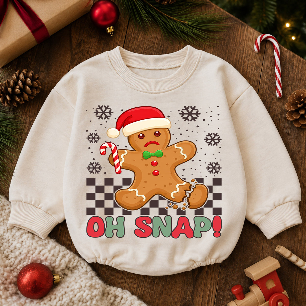 Gingerbread Christmas Baby Romper, Oh Snap Holiday Cookie Outfit, Funny Toddler Romper, Cute Baby Christmas Xmas Gift — product view 6