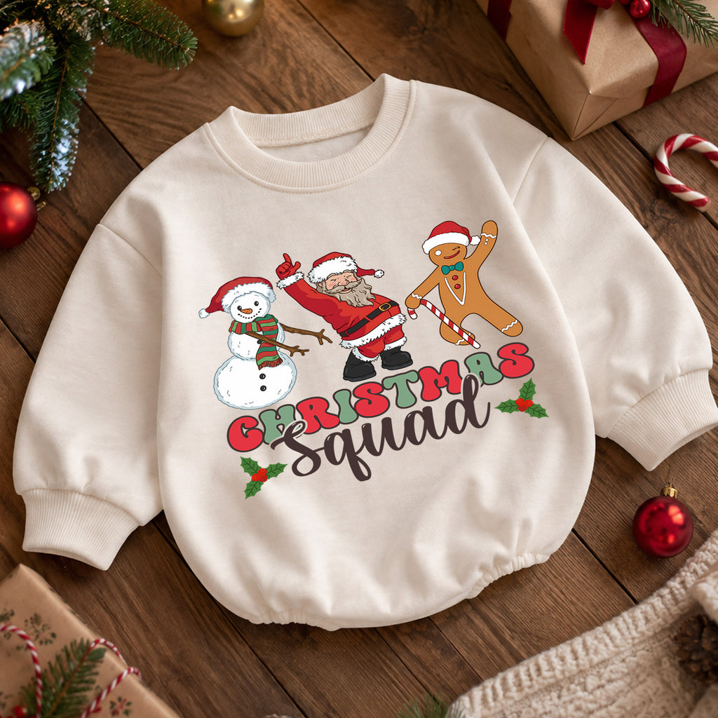 Christmas Squad Baby Romper, Santa Snowman Gingerbread Holiday Outfit, Cute Toddler Christmas Romper, Festive Xmas Gift — product view 5